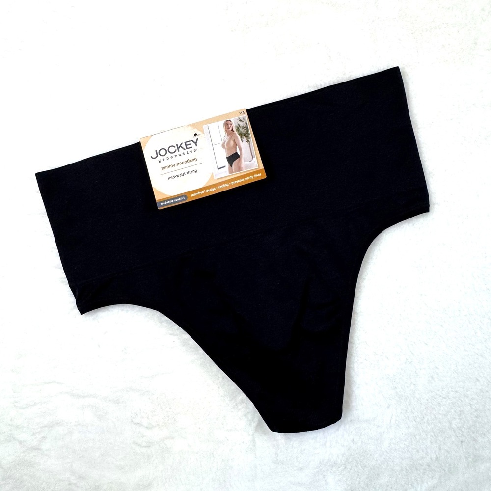 NWT Jockey Womens XL Midwaist Thong Underwear Black Tummy Smoothing